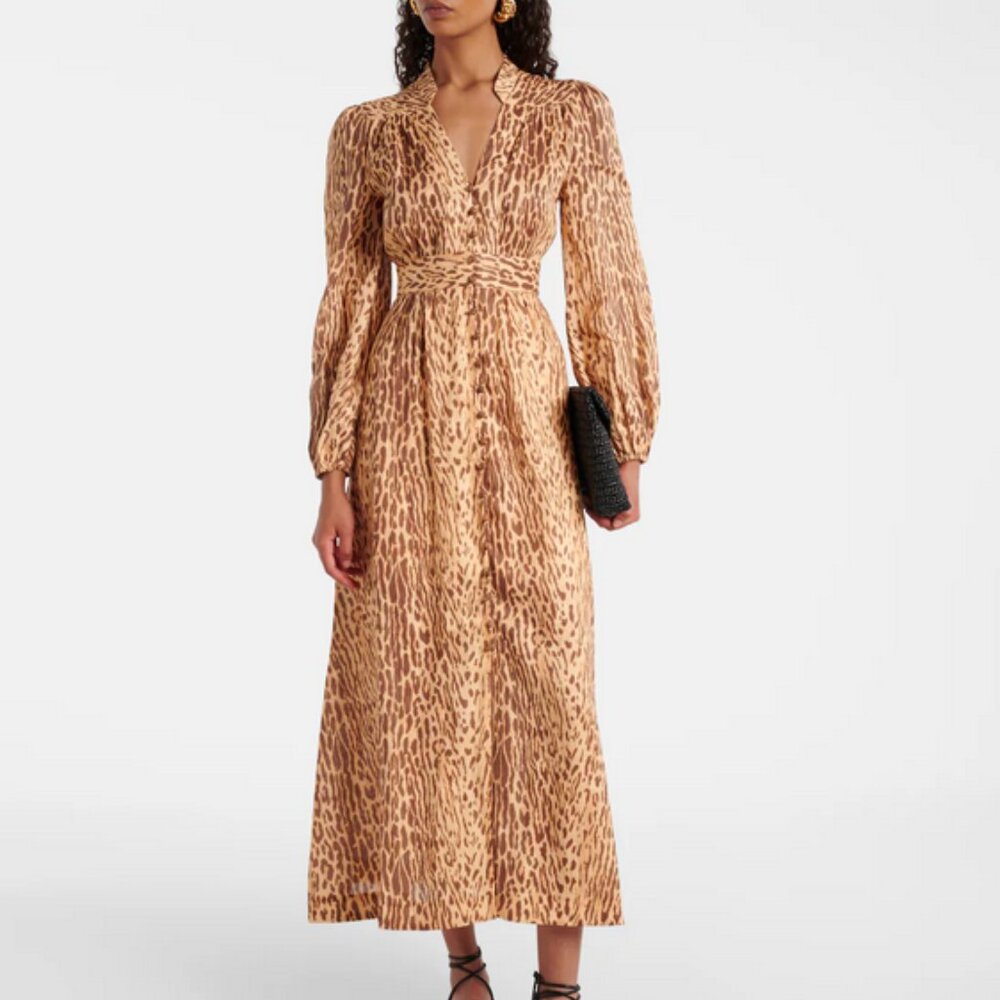 NWT Zimmermann Cascadian leopard-print linen midi dress size 1